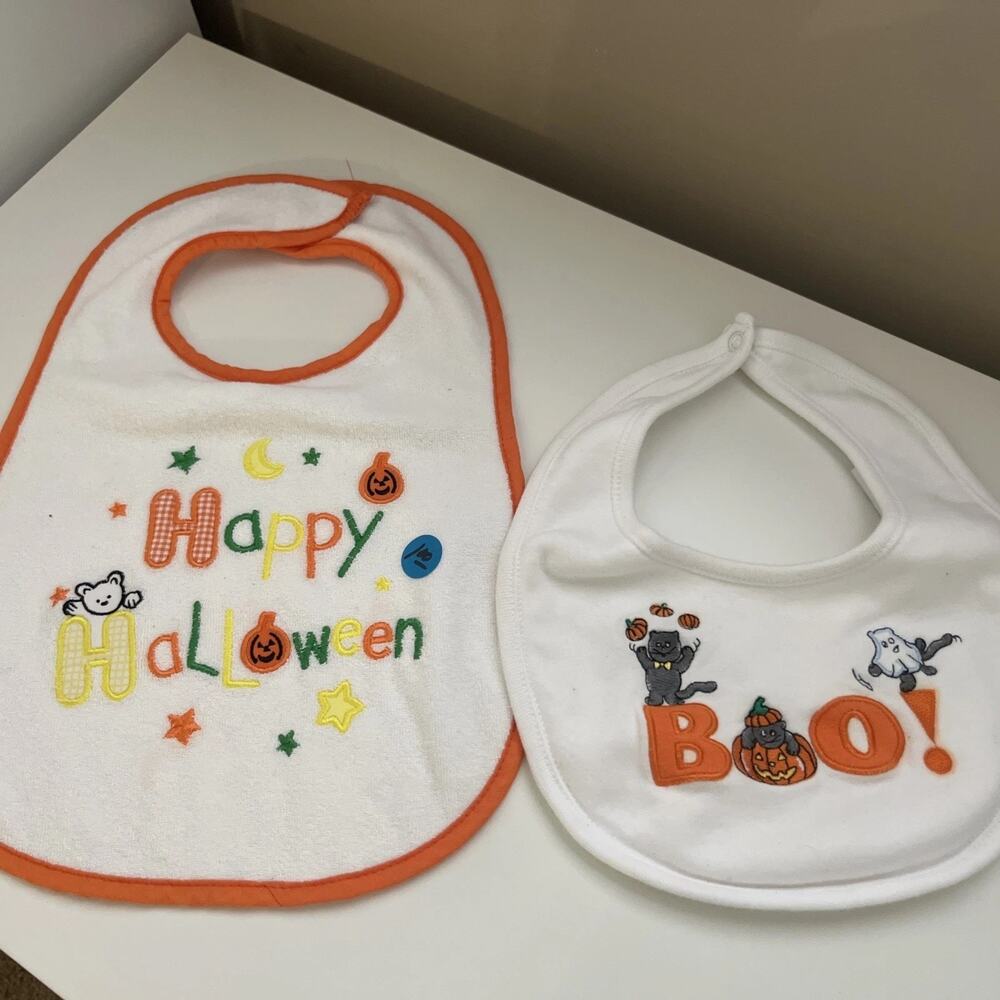 Set Of 2 Embroidered Happy Halloween Bibs